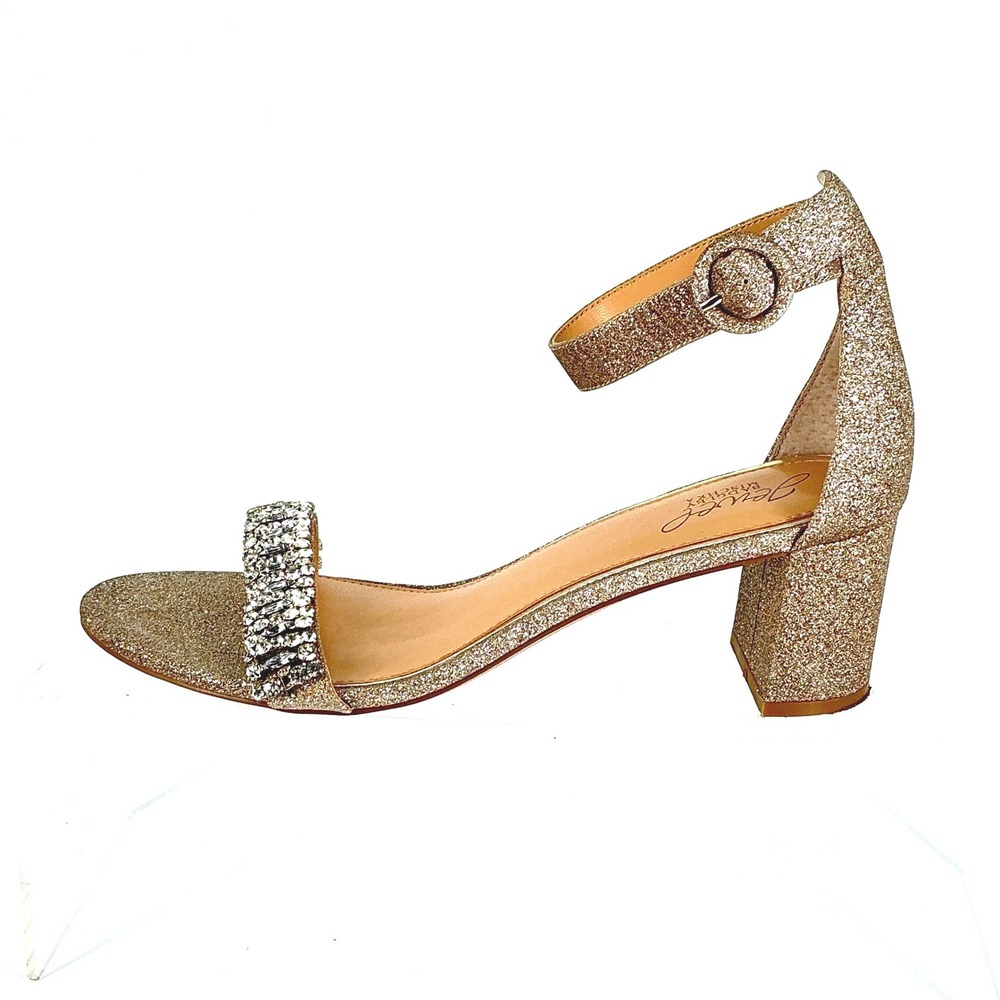 Jewel Badgley Mischka Size 8.5 Champagne Gold Glitter Crystal Heels Sandal James - Picture 4 of 12